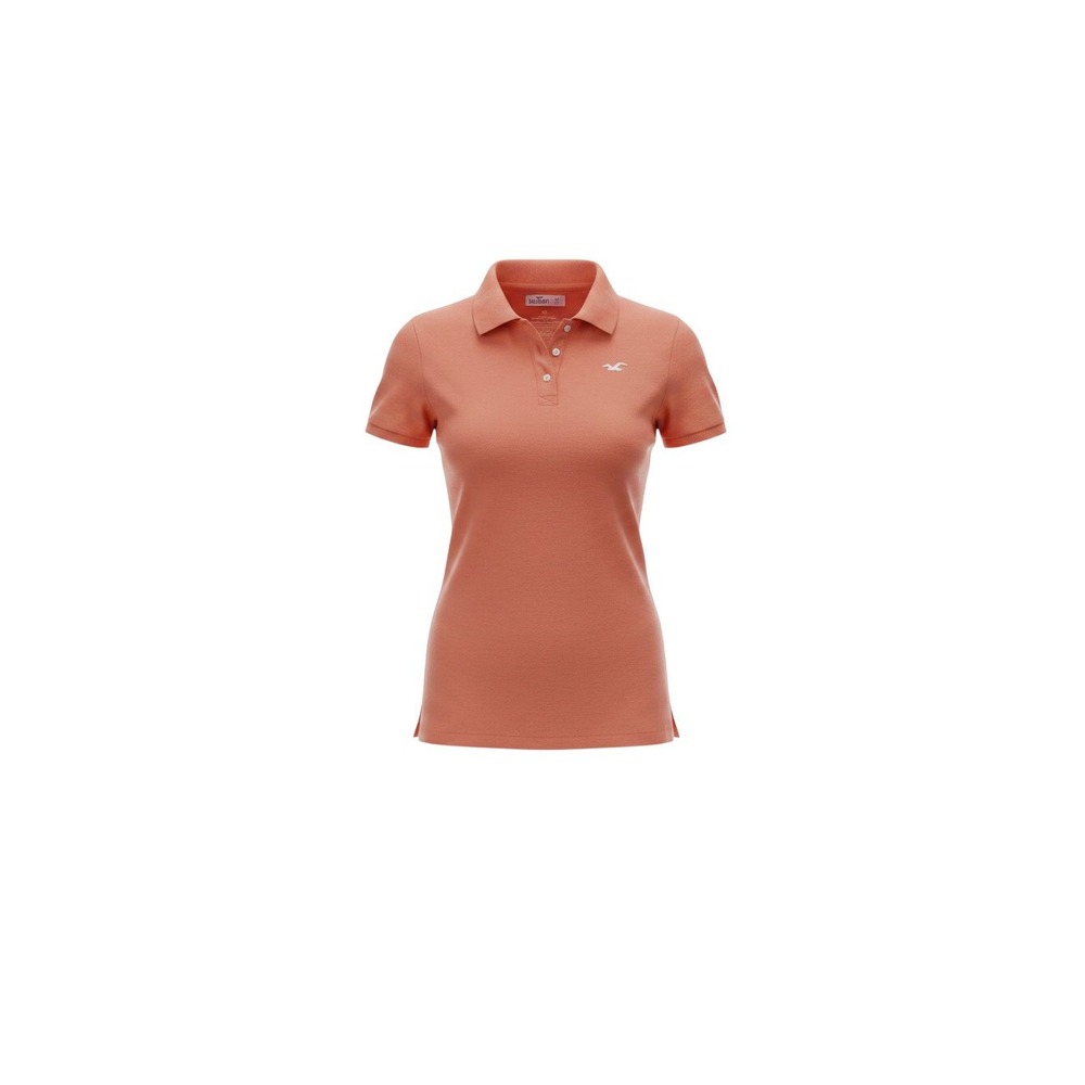 Hollister Polo Shirt Womens XS Orange New Short Sleeve Stretch Pique Logo